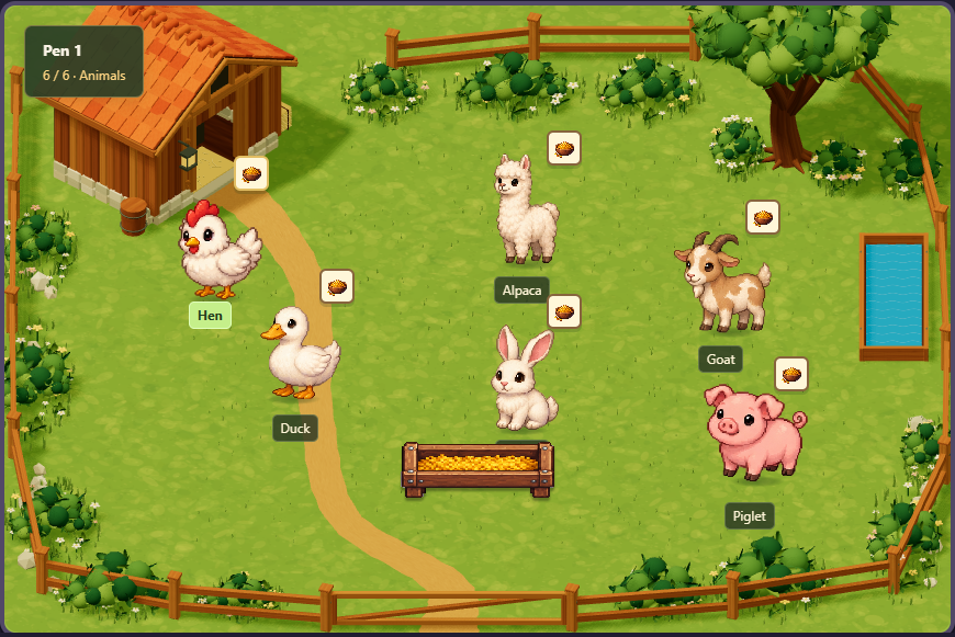 Farm animals in a Farm Valley pasture